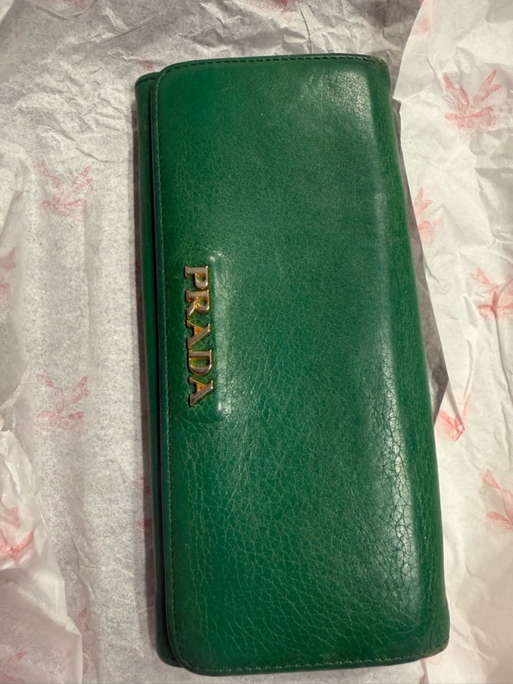 Prada Emerald Green Leather Continental Wallet with Gold Logo